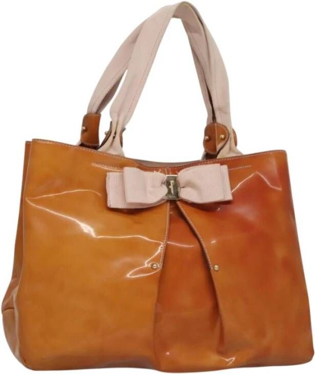 Salvatore Ferragamo Pre-owned Tweedehands Boog Tote Patentleren Handtas