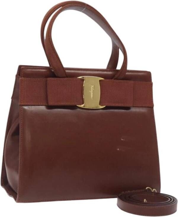 Salvatore Ferragamo Pre-owned Tweedehands Boogdetail Leren Handtas