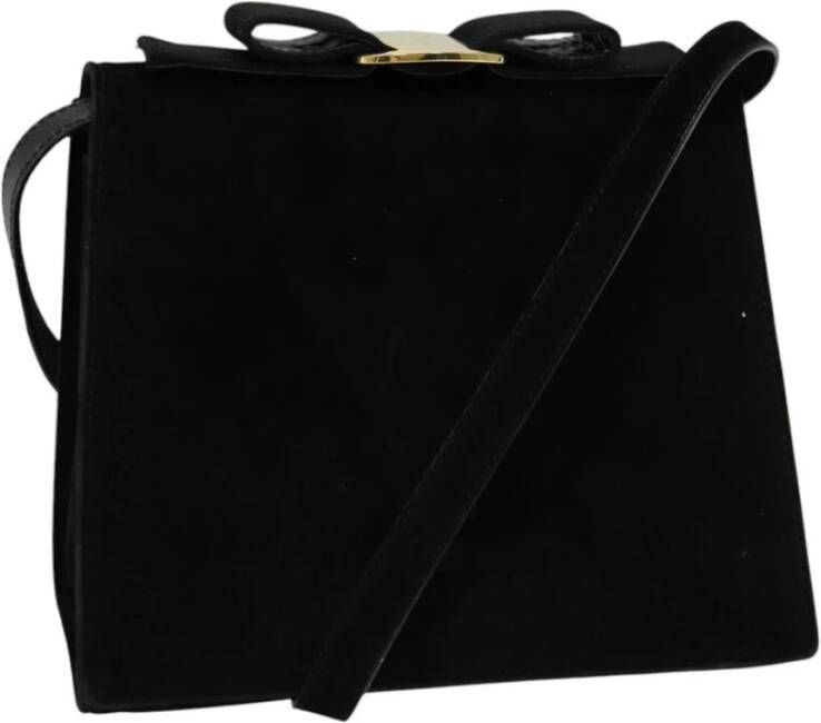 Salvatore Ferragamo Pre-owned Tweedehands Boogdetail Suède Crossbody Tas
