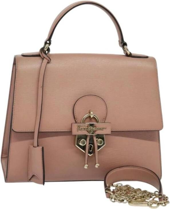 Salvatore Ferragamo Pre-owned Tweedehands Elegante Top Handvat Leren Handtas met Kettingriem en Slotsluiting