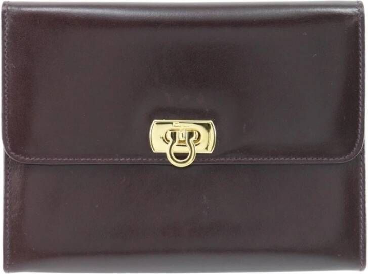 Salvatore Ferragamo Pre-owned Tweedehands Enveloppe Stijl Kaarthouder met Draaislot Sluiting Stijlvolle Portemonnee