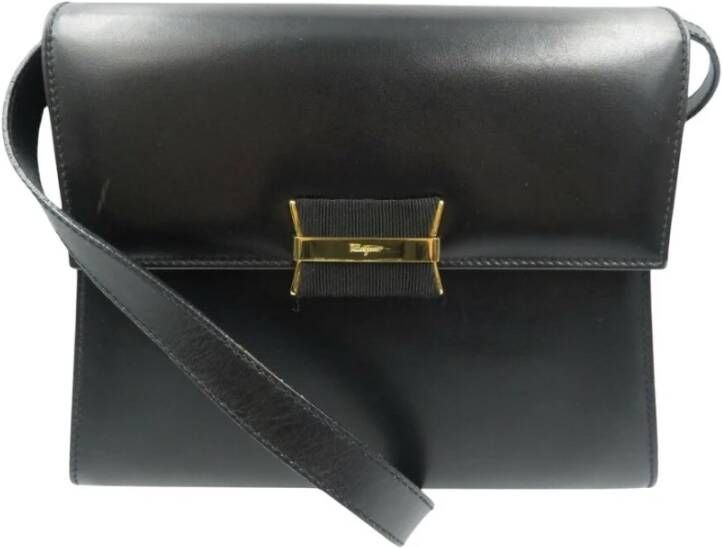 Salvatore Ferragamo Pre-owned Tweedehands Leren Schoudertas met Boogdetail