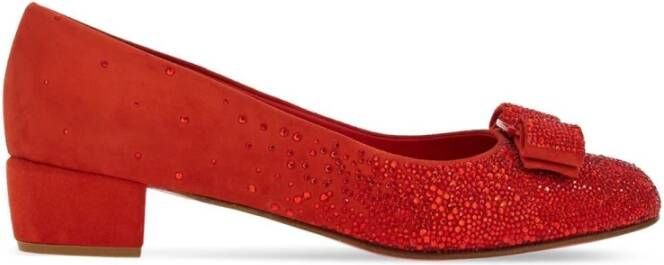 Salvatore Ferragamo Rode Crystal Vara-Bow Pumps Rood Dames