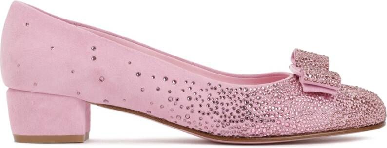 Salvatore Ferragamo Roze & Paarse Ballerina's met kristalversiering Pink Dames