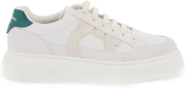 Salvatore Ferragamo Lage leren sneakers met suède inzetstukken White Heren