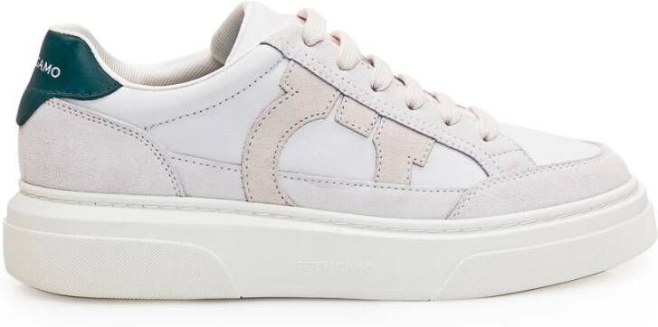 Salvatore Ferragamo Lage leren sneakers met suède inzetstukken White Heren