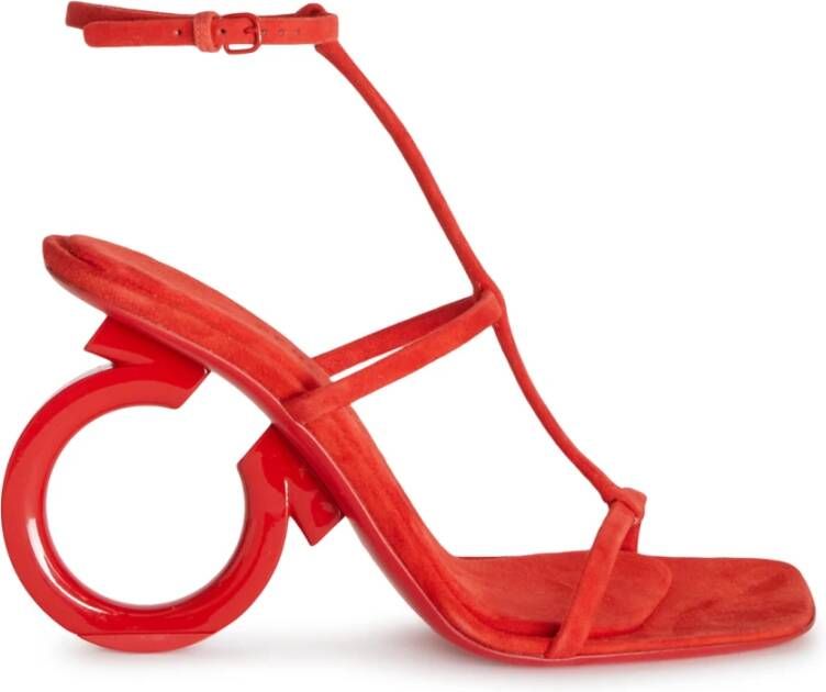 Salvatore Ferragamo Elina Leren Sandalen Hoge Hak Dames Schoenen Rood Dames