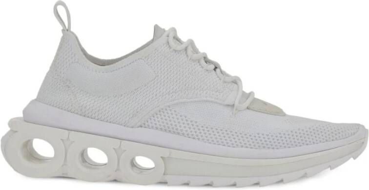 Salvatore Ferragamo Witte Gebreide Lage Sneakers met Gancini Plaque White Heren