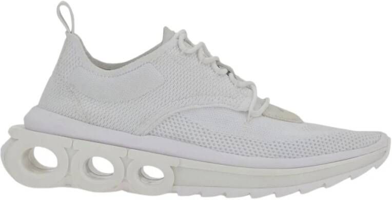 Salvatore Ferragamo Witte Gebreide Lage Sneakers met Gancini Plaque White Heren