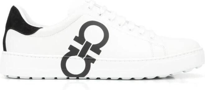 Salvatore Ferragamo Witte leren sneakers met Gancini-logo White Heren
