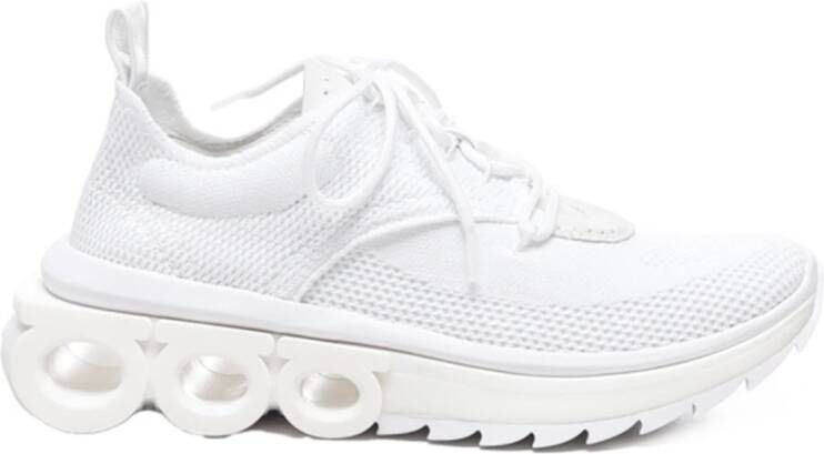 Salvatore Ferragamo Witte technische gebreide sneakers met suède en nubuck details White Dames