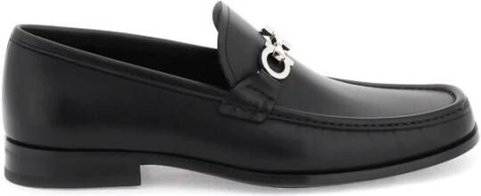 Salvatore Ferragamo Zilveren Gancini Leren Mocassins Black Heren