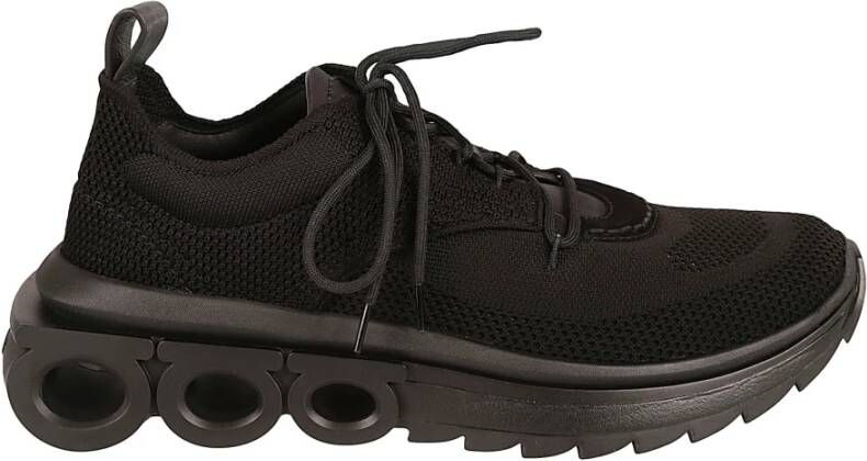 Salvatore Ferragamo Low-Top Sneakers Black Knitted Upper Sneakers in zwart