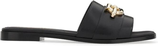 Salvatore Ferragamo Zwarte Gancini-Plaque Leren Slides Black Dames