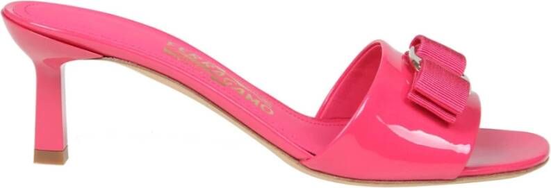 Salvatore Ferragamo Zwarte Leren Hakken Muiltjes Pink Dames