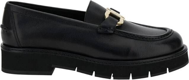 Salvatore Ferragamo Zwarte Leren Instappers met Gancini Detail Black Dames