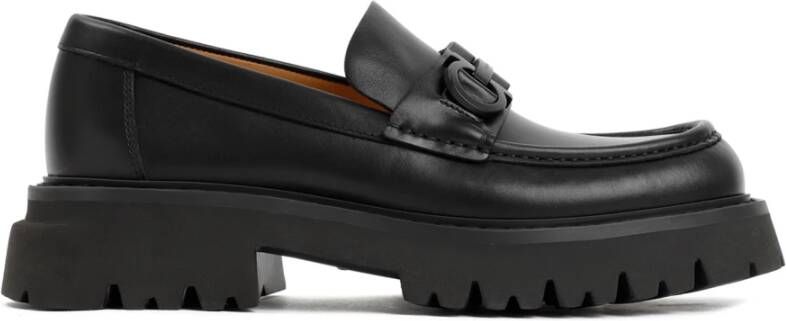 Salvatore Ferragamo Zwarte Leren Loafers met Gancini Details Black Heren