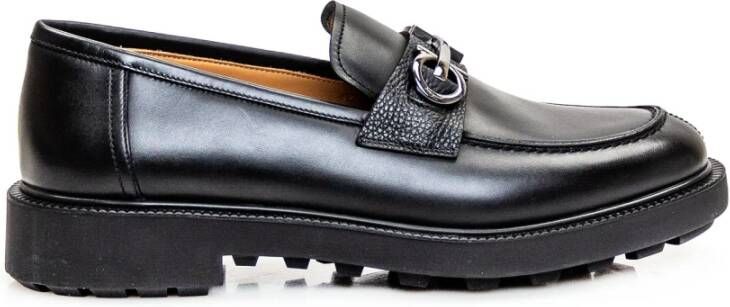 Salvatore Ferragamo Zwarte Leren Loafers met Metalen Detail Black Heren