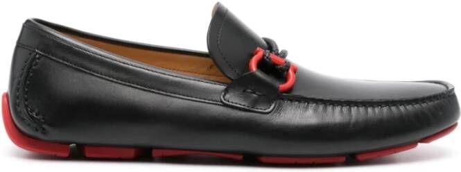 Salvatore Ferragamo Zwarte Leren Loafers Rode Detail Black Heren