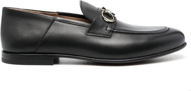 Salvatore Ferragamo Zwarte Leren Metalen Band Loafers Black Heren