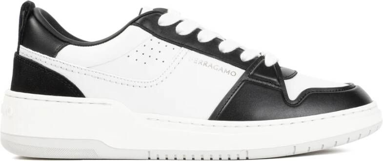 Salvatore Ferragamo Zwarte Leren Sneakers met Witte Details Black Dames