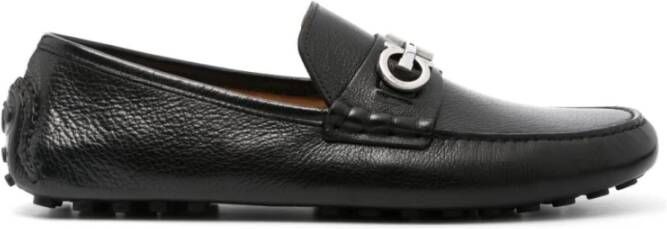 Salvatore Ferragamo Zwarte platte schoenen Gancini amandel teen Black Heren