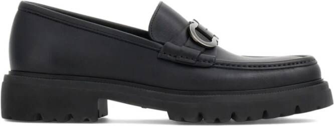 Salvatore Ferragamo Zwarte platte schoenen met Gancini gesp Black Heren