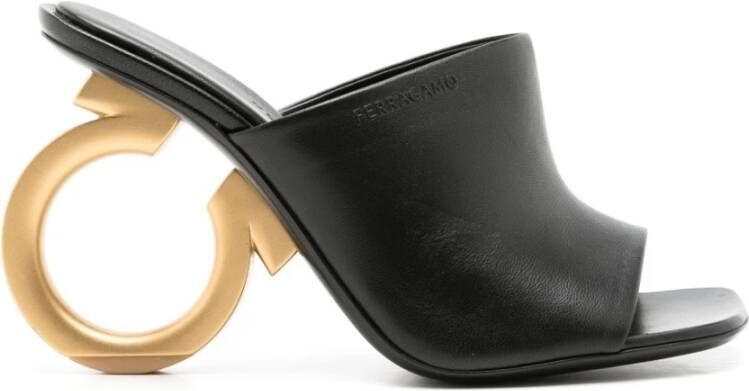 Salvatore Ferragamo Zwarte Leren Muiltjes met Hoge Hak Black Dames