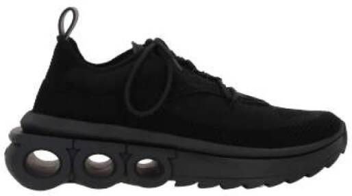 Salvatore Ferragamo Zwarte Stretch Gebreide Lage Sneakers met Suède Details Black Dames