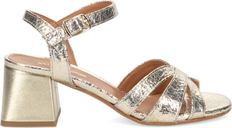 Sangiorgio Gouden leren blokhak sandalen