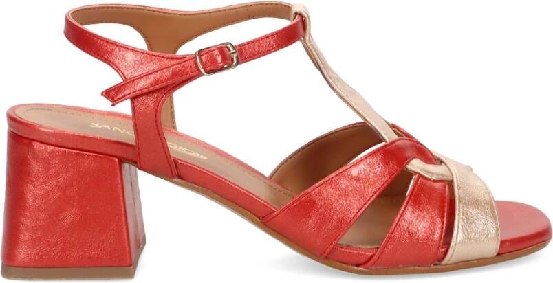 Sangiorgio Rode leren blokhak sandalen