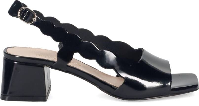 Sangiorgio Zwarte Leren Blokhak Sandalen