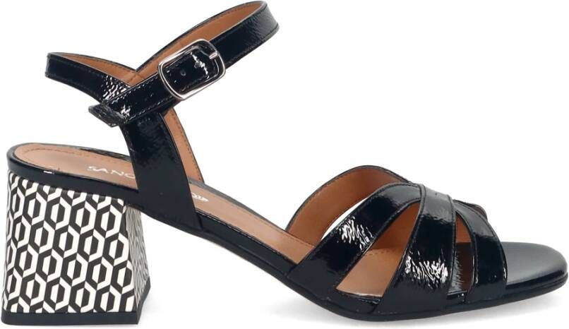 Sangiorgio Zwarte Leren Blokhak Sandalen