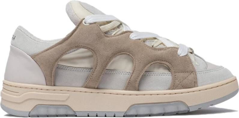 Santha Stijlvolle witte sneakers met mesh en suède Beige