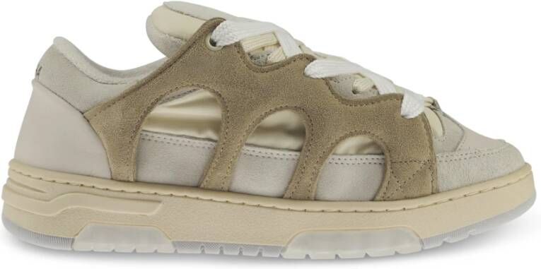 Santha Stijlvolle witte sneakers met mesh en suède Beige