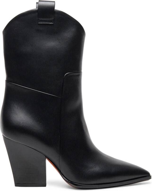 Santoni Zwarte Laarzen Leer Bestel Een Maat Kleiner Black Dames