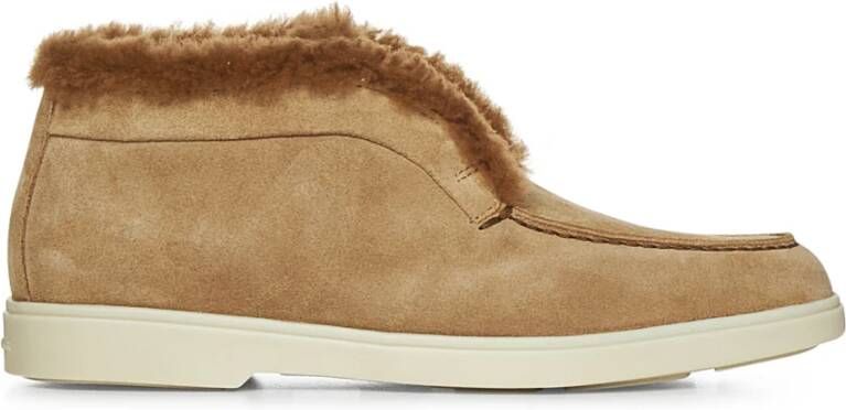 Santoni Beige Enkellaarzen met Bontafwerking