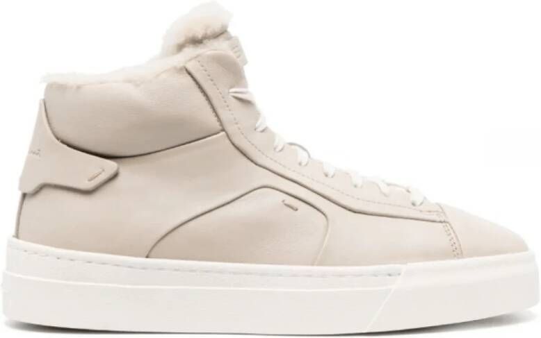 Santoni Beige High-Top Sheepskin Sneakers Beige Dames