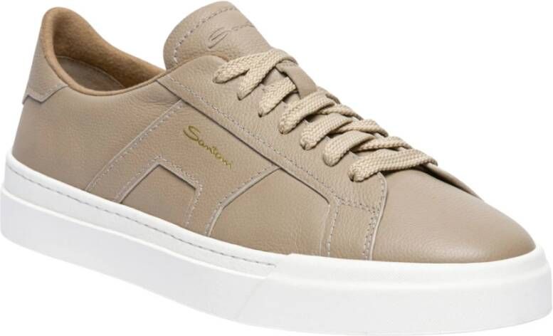 Santoni Beige Leren Dubbele Gesp Sneakers