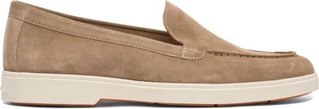 Santoni Bruin Leren Mocassins Platte Rubberen Zool Brown Dames
