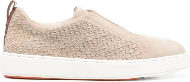 Santoni Beige Sneaker met Platte Zool