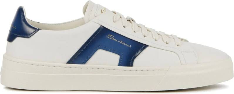 Santoni Heren Sneakers Wit Blauw Leer White Heren