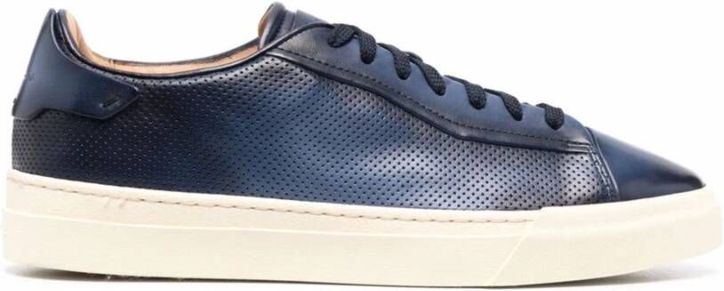 Santoni Blauwe Casual Leren Sneakers Blue Heren