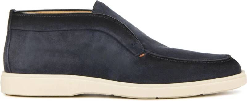 Santoni Blauwe Tonal-Stitching Leren Loafers Blauw Heren