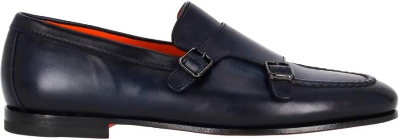 Santoni Middernachtblauwe Leren Monniksband Schoenen