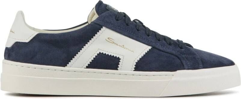 Santoni Blauwe Leren Herensneakers Blauw Heren