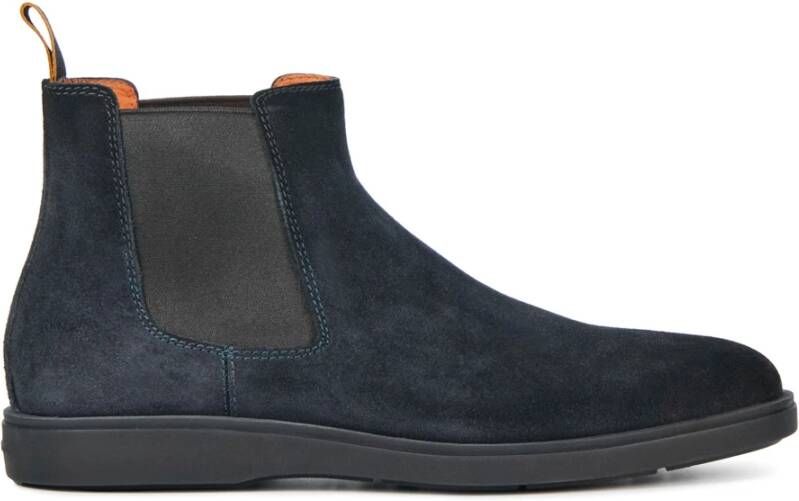 Santoni Blauwe Leren Laarzen Blauw Heren