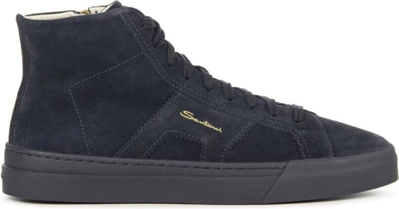 Santoni Blauwe Leren Sneakers Blauw Heren