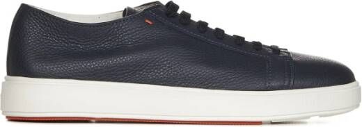 Santoni Blauwe Leren Sneakers met Logo Detail Blauw Heren