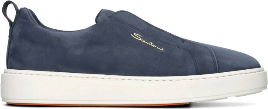 Santoni Blauwe Suede Clean Icon Sneakers Blue Heren